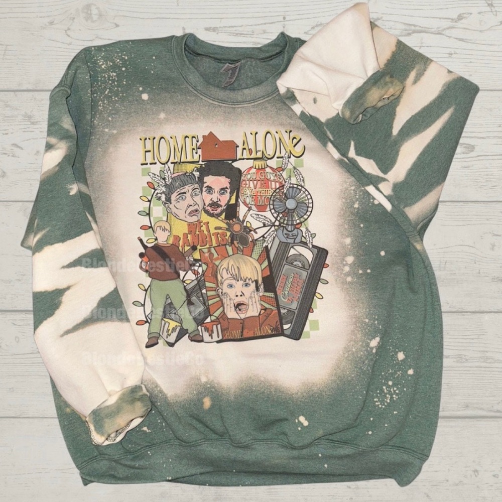 Home Alone Classic Christmas Movie Sweater, Ugly Xmas Crewneck VHS Bleached